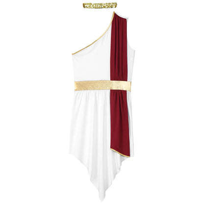 Women Halloween Ancient Greek Roman Athena Goddes Costume Toga Robe with Headband - Blue / 3XL
