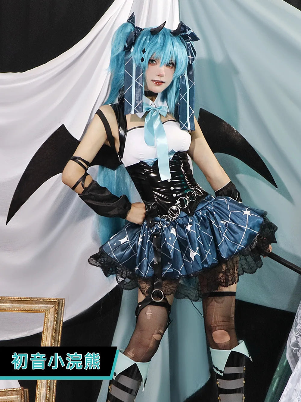 Anime Demon Miku Costume Women Sexy Dress Wings Suit Miku Cute Devil Uniform with Tail - wig / XXL