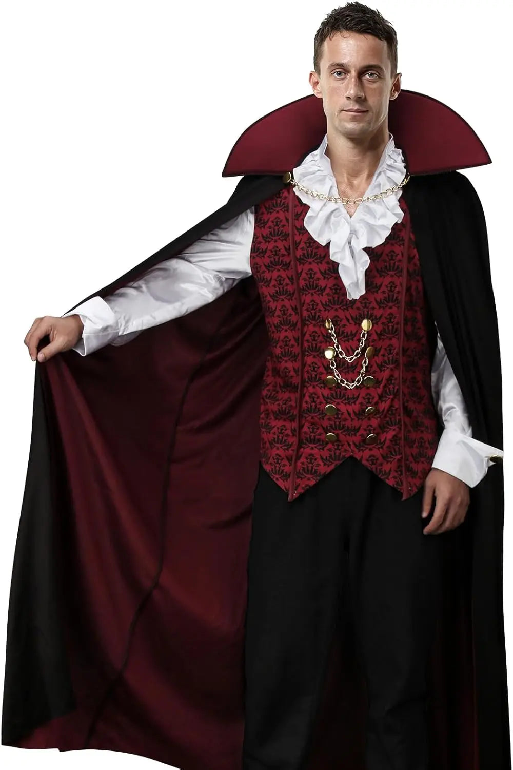 Adult Men Devil Vampire Costume Shirt Cloak Outfit Medieval Renaissance Victorian Gothic - MULTI / XXXL