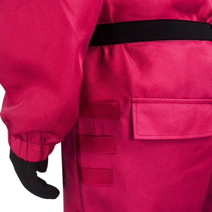 Halloween Costume Outfit TV Game Adult Kids Pink Red Jumpsuit Costume Set with Gloves - black / Adult S