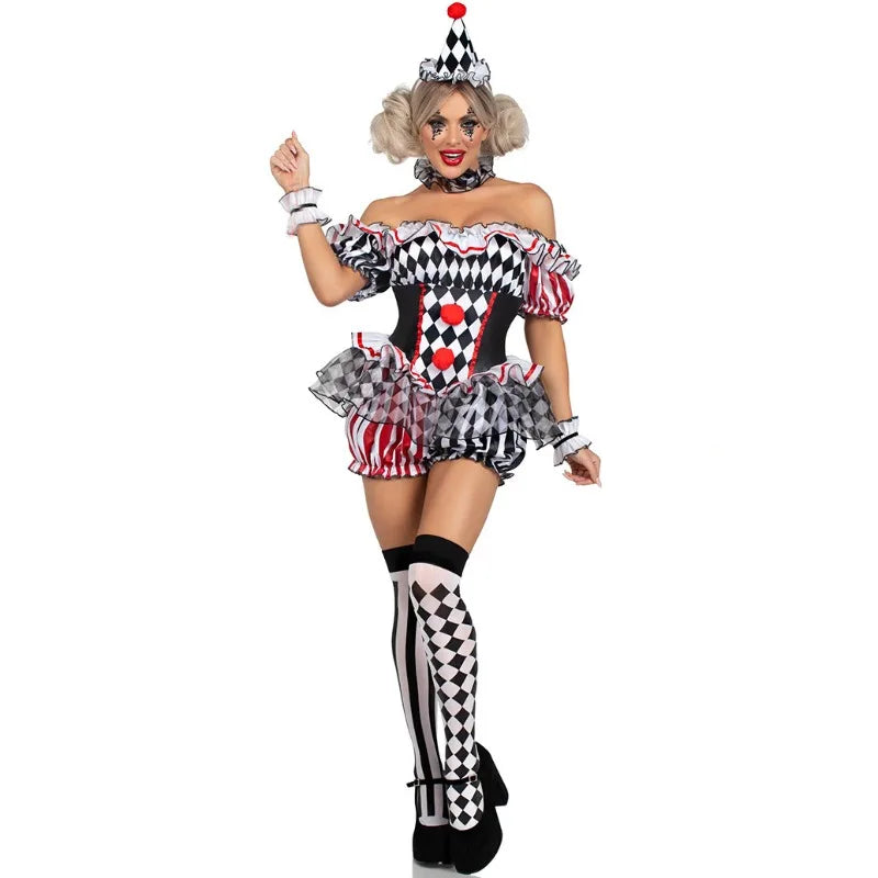 Women's Clown Cosplay Costume Circus Performance Outfit Uniform Halloween Party Carnival Jester Dress Theater - product image 5