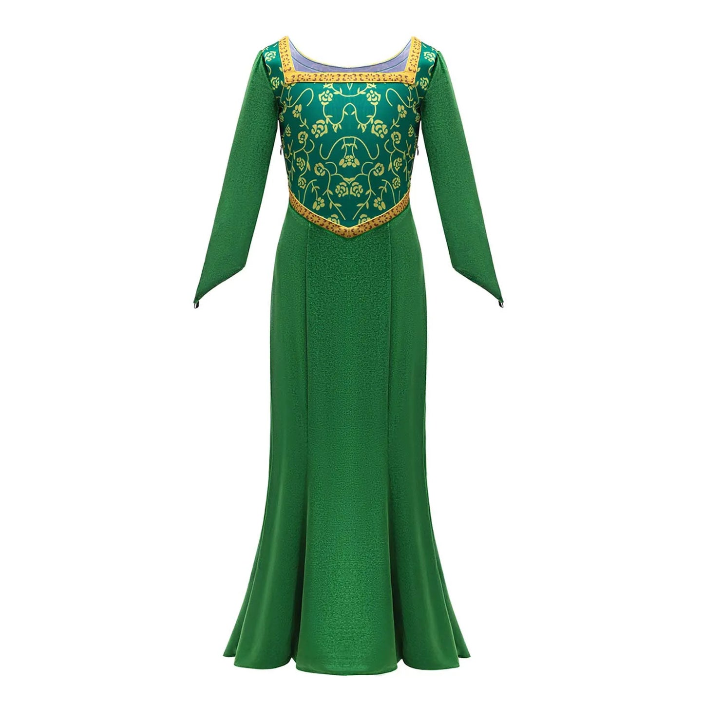 Girls Halloween Cartoon Movie Princess Cosplay Costume Long Sleeve Flower Print Green Dress Gown for Carnival - product image 8