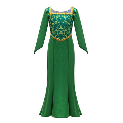 Girls Halloween Cartoon Movie Princess Cosplay Costume Long Sleeve Flower Print Green Dress Gown for Carnival - product image 8