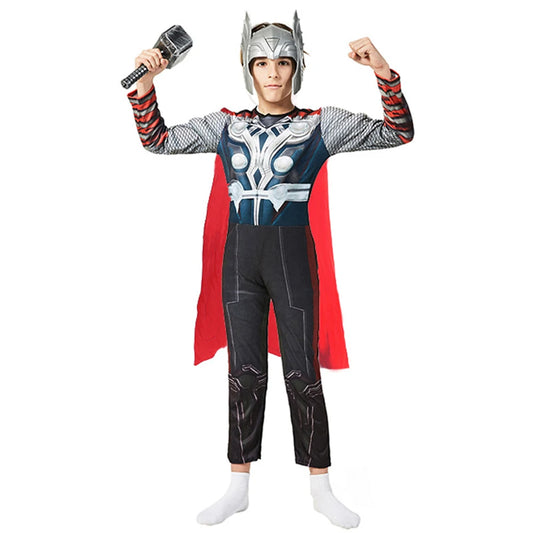 SuperHero Kids Thor Costume Kids Muscle Cosplay Costume Harmmer Halloween Up Jumpsuit - one suit / M