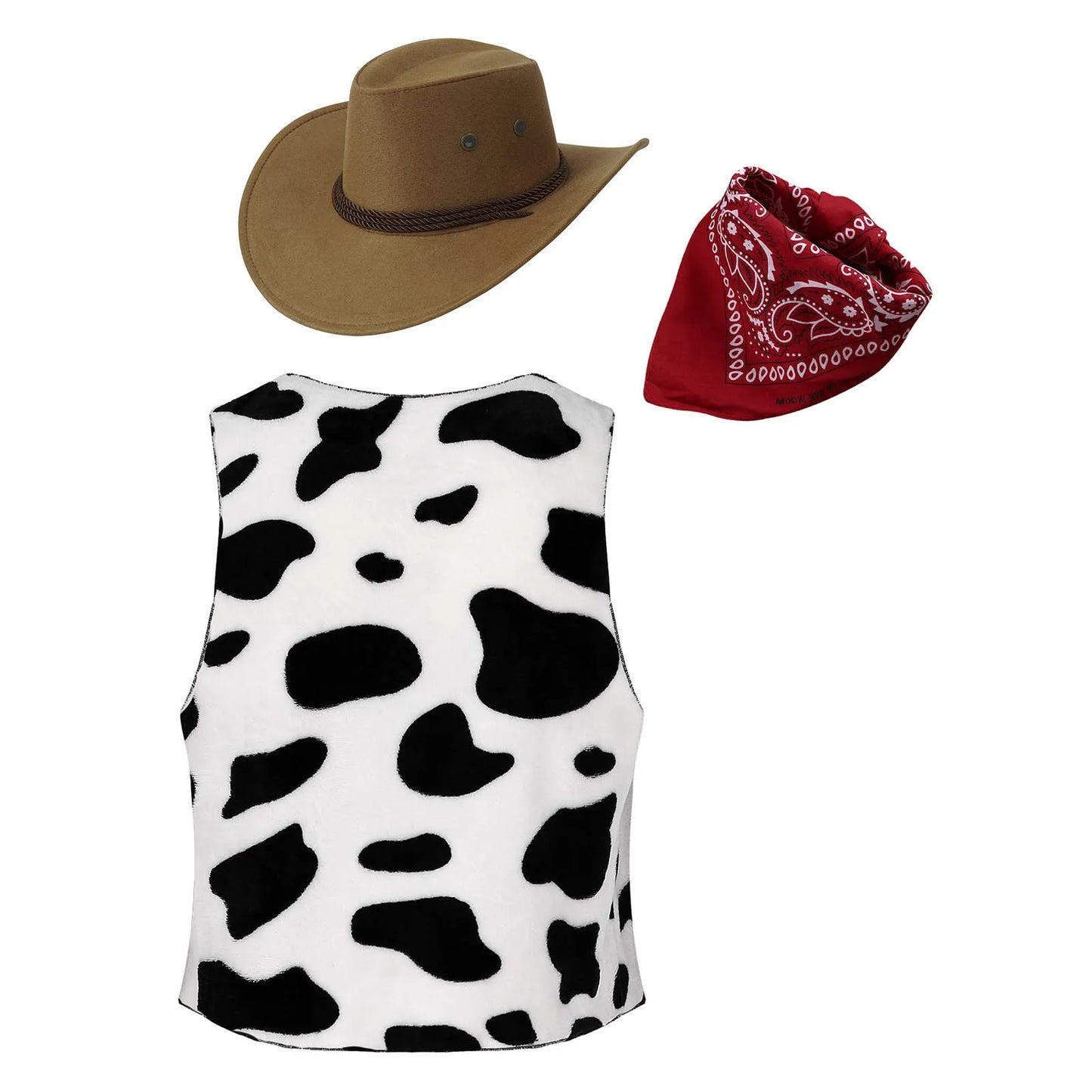 Men's Cowboy Western Cow Printed Flannel Waistcoat Hat Costume - alternate view 2