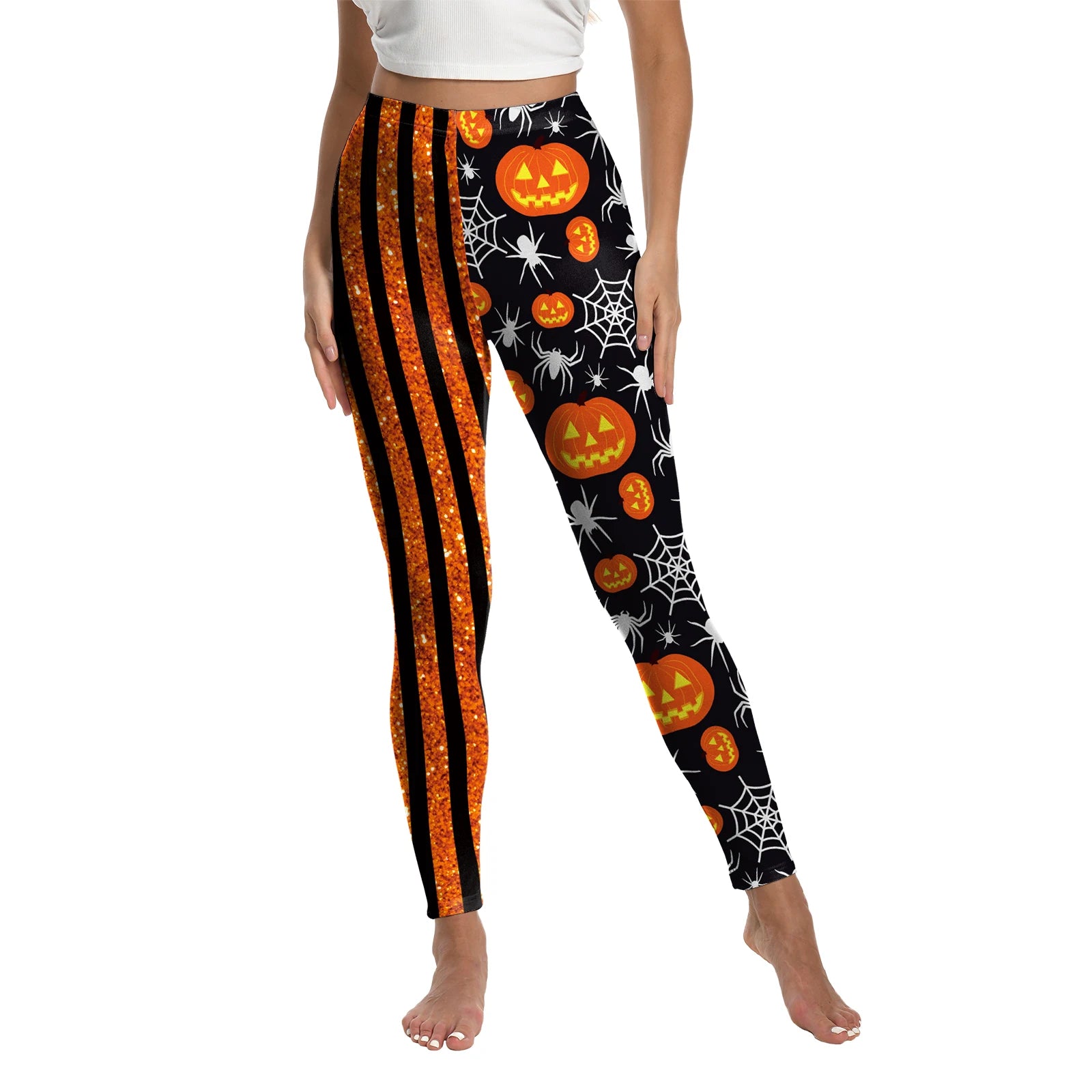 Women's Spooky Pumpkin Stripe Leggings - alternate view 17