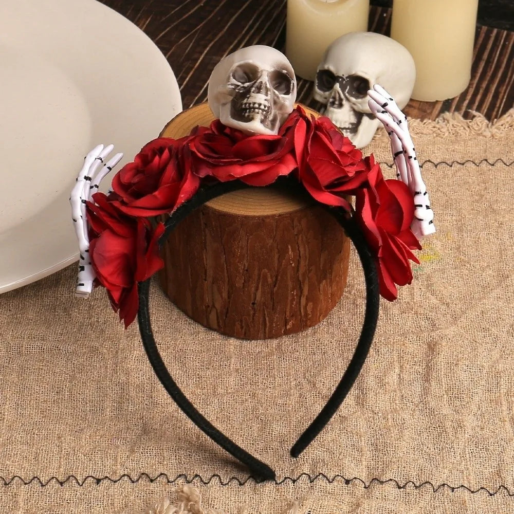 Headwear Rose Flower Halloween Headband Skull Gothic Branch Hair Hoop Non - product image 1