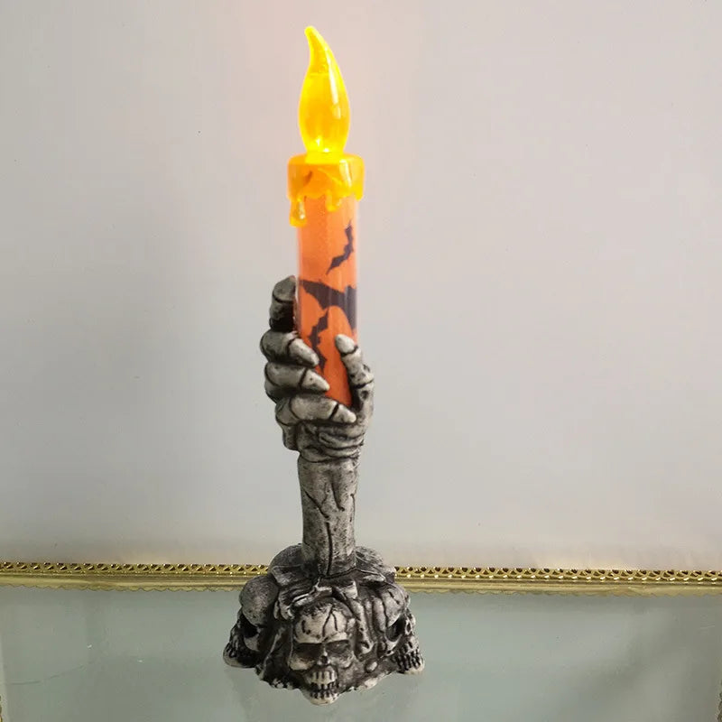 Happy Halloween Pumpkin Candle Decoration – Skeleton & Ghost Party Table Décor