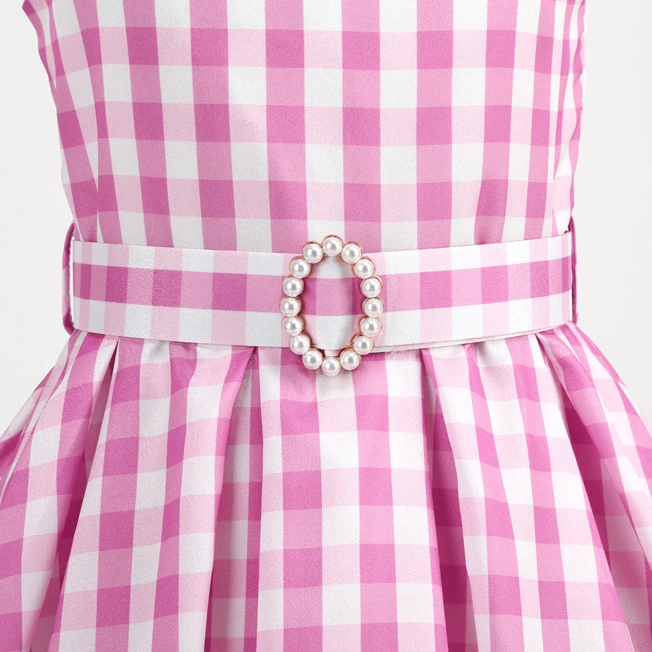 Girls Pink Plaid Princess Halloween Costume Dress