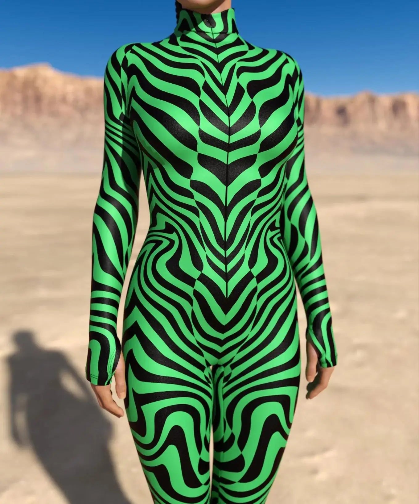 Women's 3D Abstract Print Full Body Jumpsuit Sexy Skinny High Neck Zentai Costume - alternate view 11