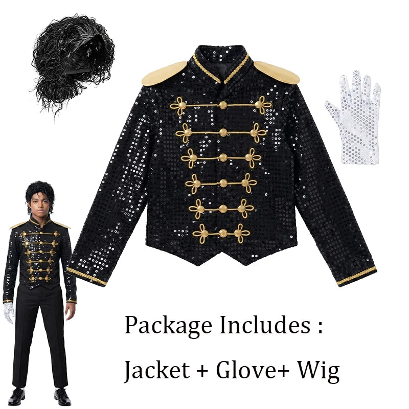 Child Michael Military Jacket Halloween Dress Up Smooth Criminal Cosplay Boy Michael Jackson Beat It Billie Jean Costume