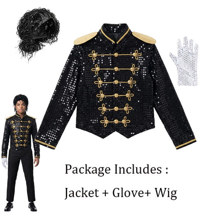 Child Michael Military Jacket Halloween Dress Up Smooth Criminal Cosplay Boy Michael Jackson Beat It Billie Jean Costume