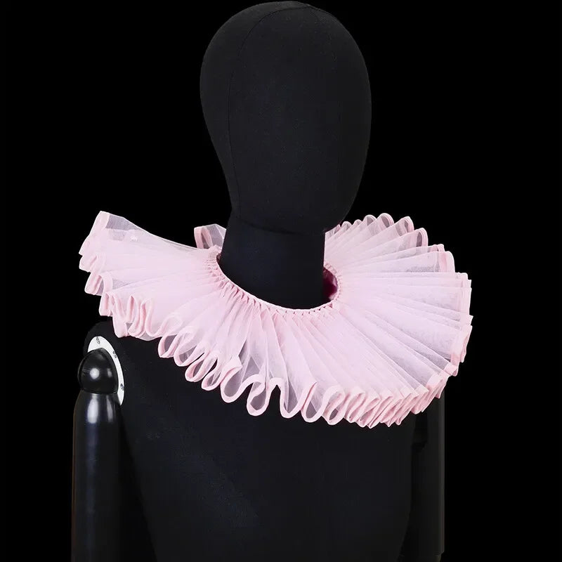 Clown Costume Collar Victorian Renaissance Neck Ruffle Choker Vintage Mesh Neck Halloween - Pink / one size