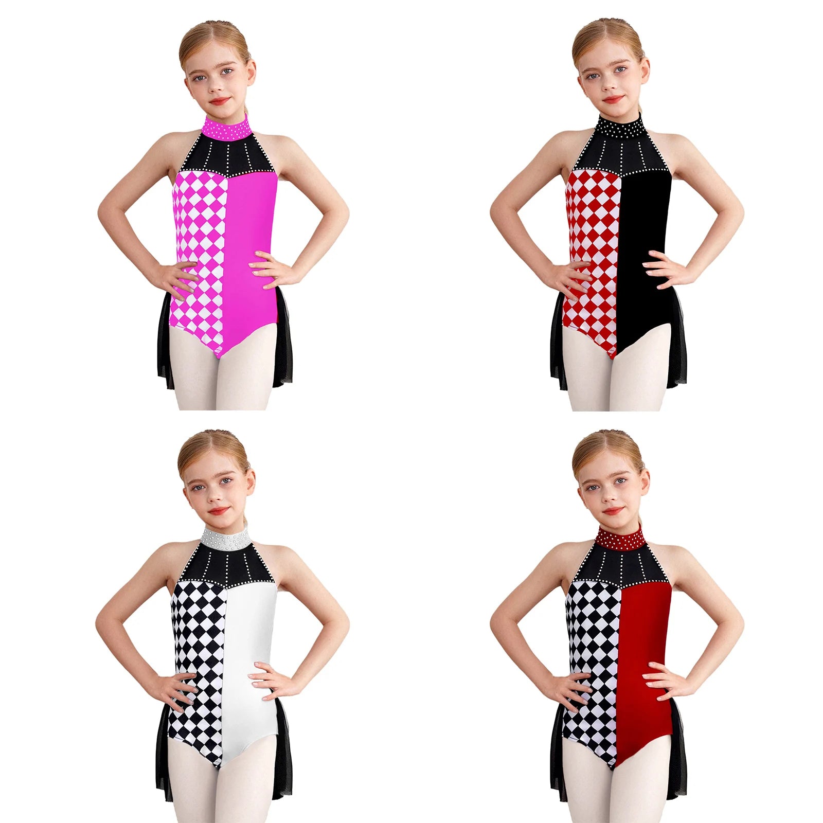 Kids Girls Clown Circus Ringmaster Costume Halloween Costume Skirted Leotard Color Block - Black / 16
