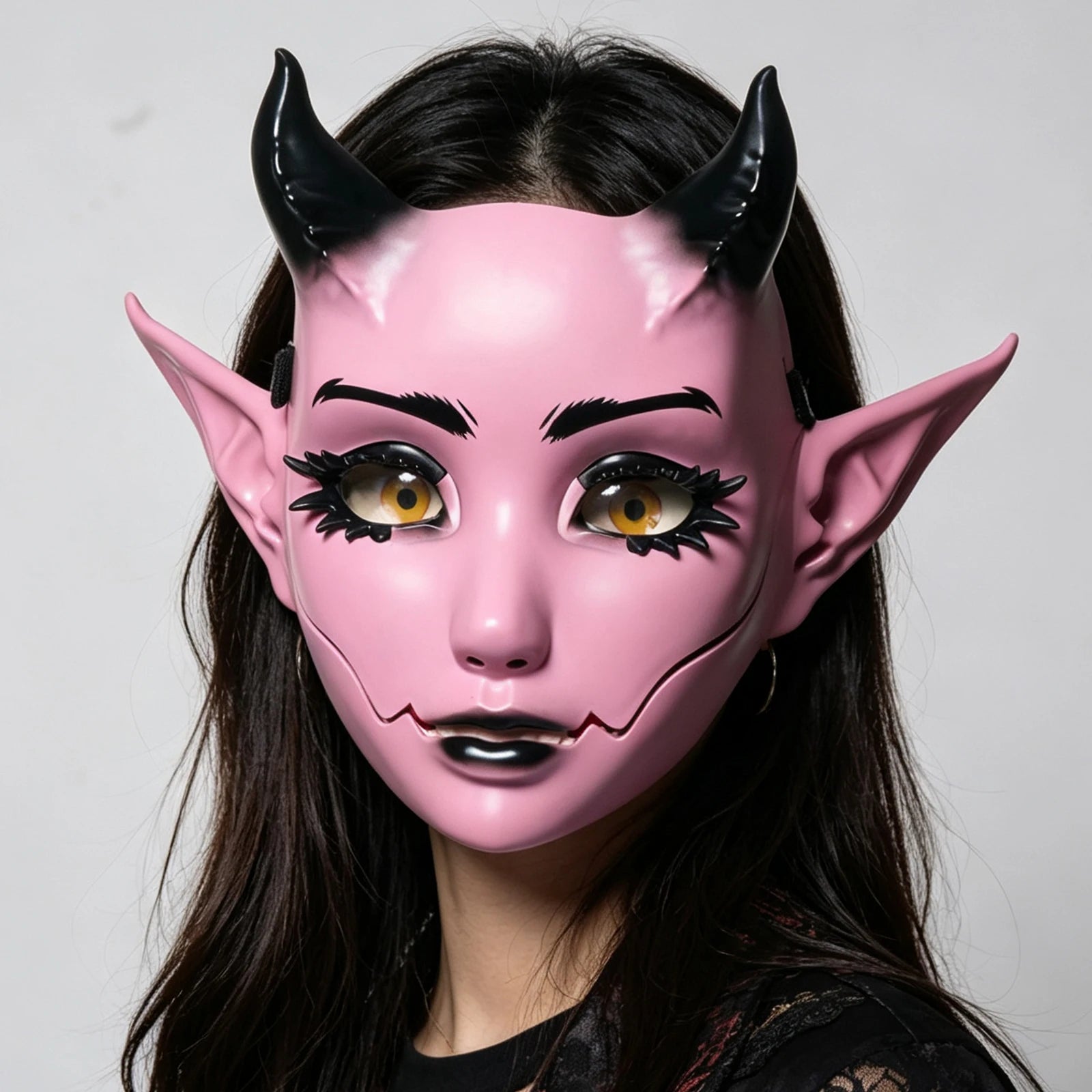 Halloween Pink Devil Mask Moving Jaw Demon Mask Costume Anime Horned Goblin Face Mask - View 2