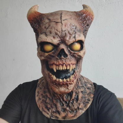 Scary Halloween Demon Mask with Horns Latex Evil Skull Face Costume Prop Creepy Monster - View 2