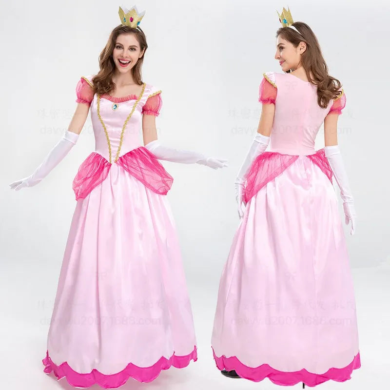 Women's Princess Peach-Inspired Costume – Pink Royal Dress, 3-Piece Set