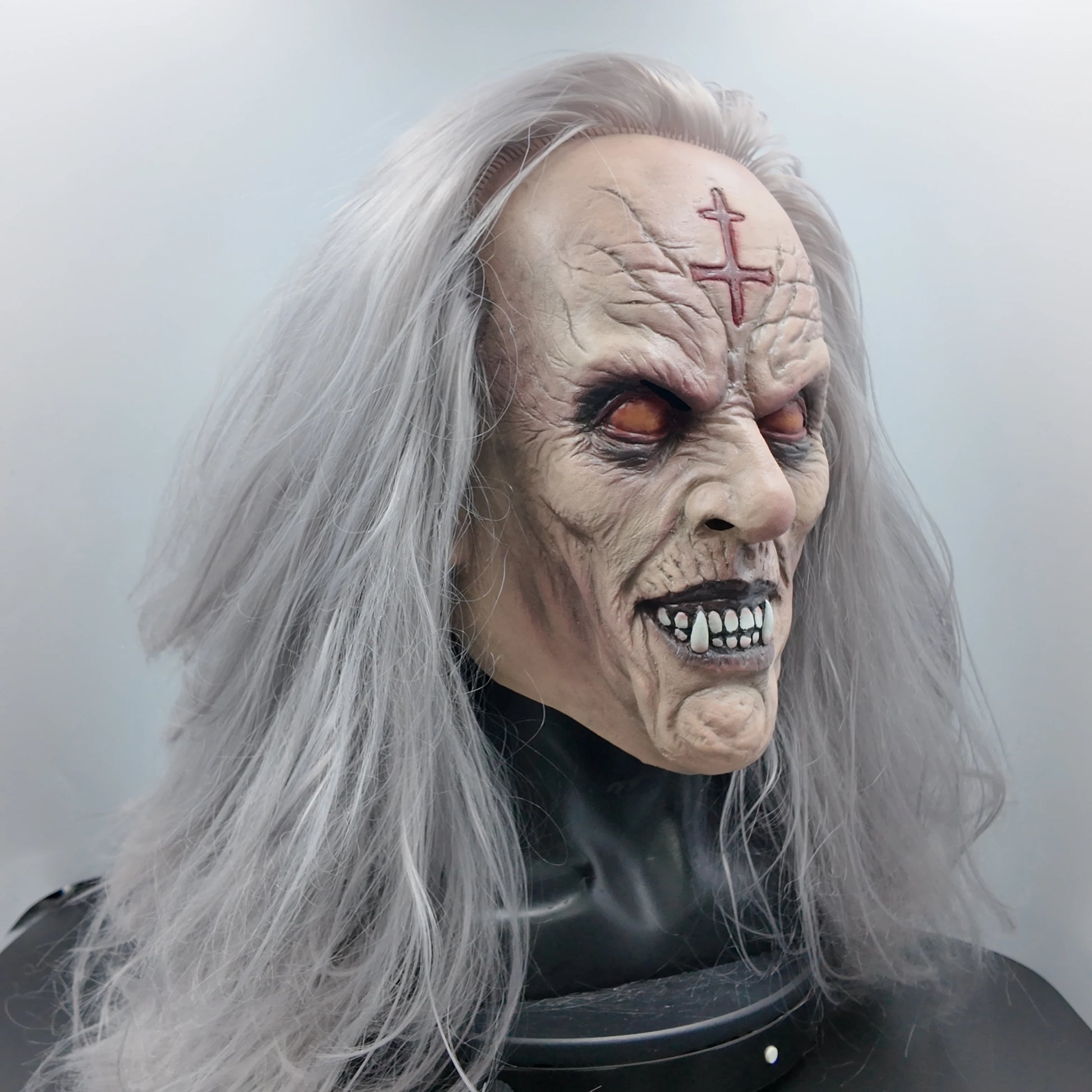 Creepy Zombie Demon Mask Full Head Latex Long Gray Hair Halloween Horror Cosplay Party Costume Prop - product image 3