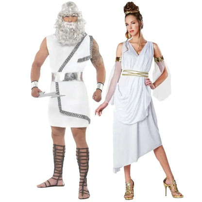 Halloween Ancient Greek Mythology Olympus Zeus Hera Costume Toga God Goddess Outfit - Man / XL