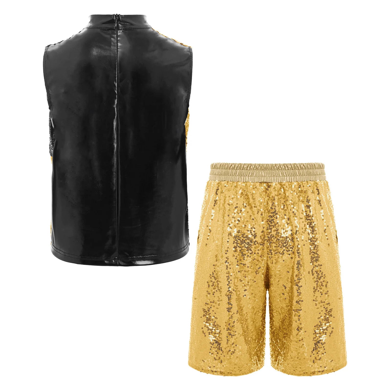 Kids Boys Hip Hop Dance Outfit Sequins Dance Top and Shorts Set Halloween Clown Costume - Red / 14