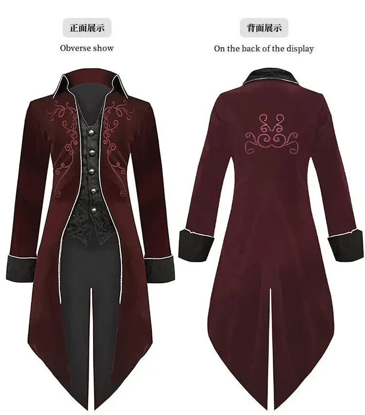 Steampunk Women Men Medieval Dress Costume Velet Stand Collar Tailcoat Gothic