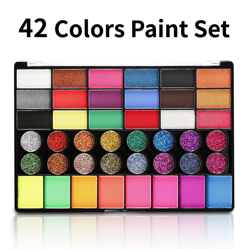 42 Color Face Painting Kit for Adults Water Activated Paint - Halloween Makeup