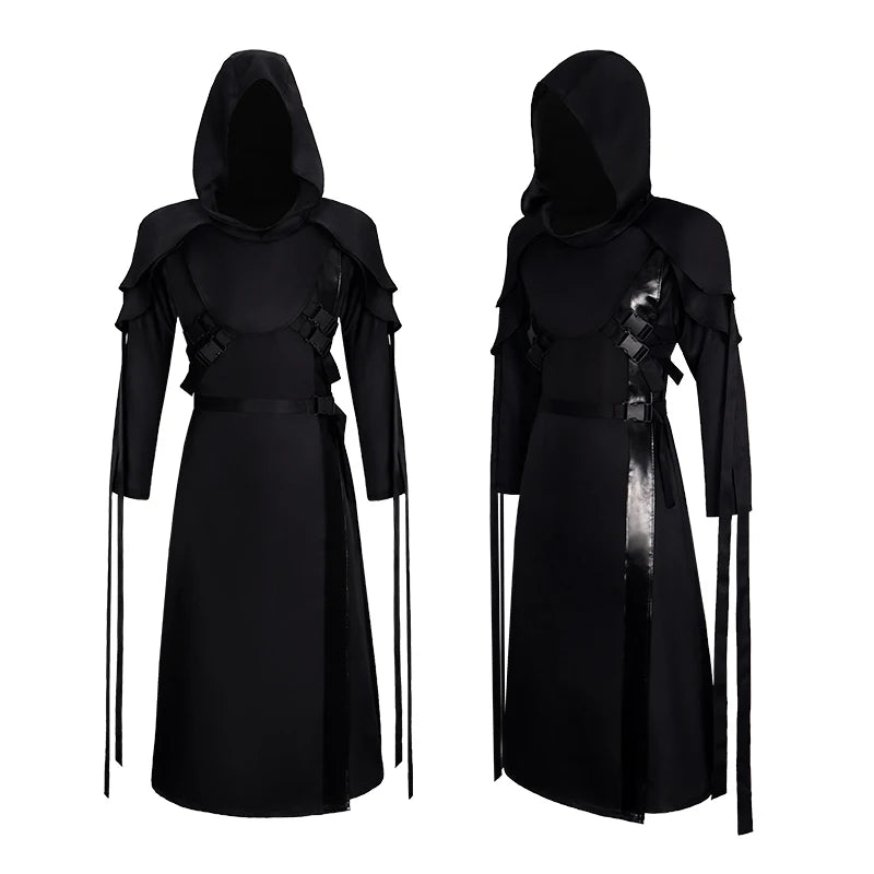 Halloween Medieval Cloak Danny Johnson Costume DbD Horror Hooded Cape Robe Costume - black / S
