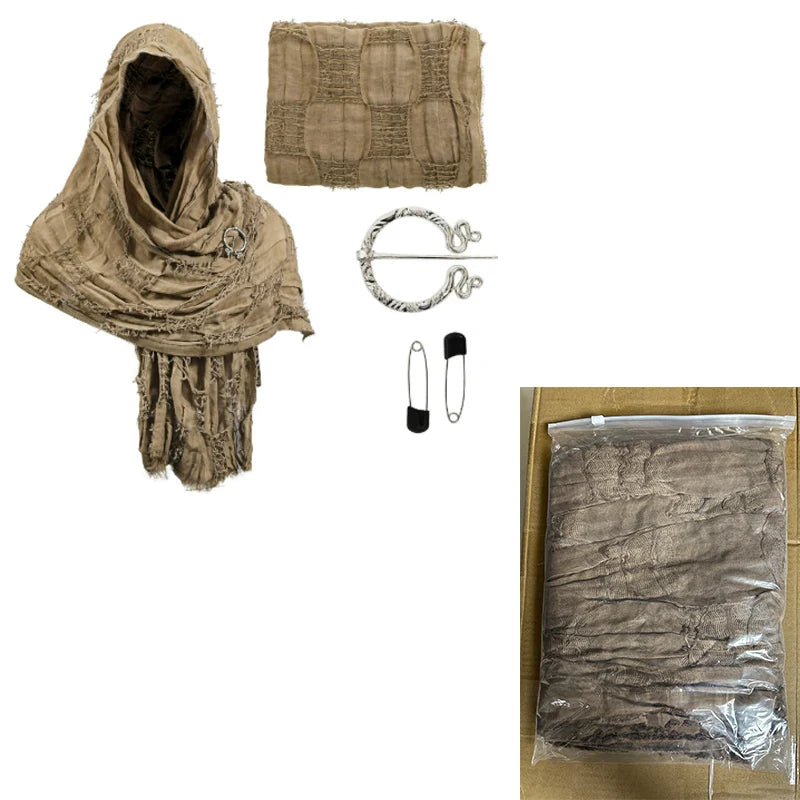 Medieval Halloween Cloak Renaissance Costume Cape Wrap Dune Wasteland Hooded Shawl with - dark grey / One Size