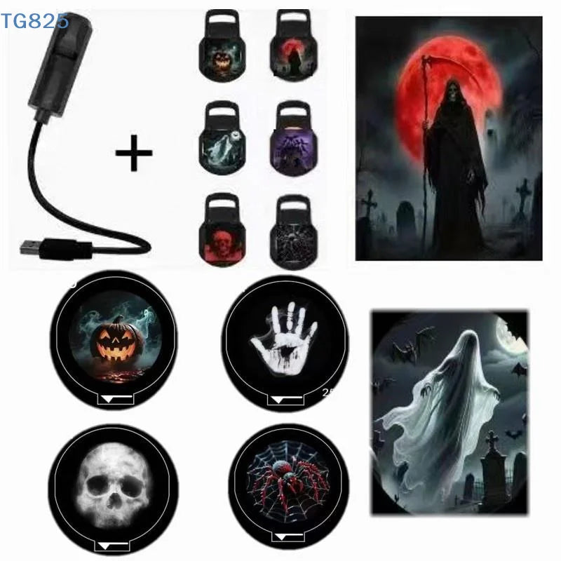 【AN】USB Projector Light Halloween Lamp Christmas Holiday Night Light RotatableScenes Projector For Wall