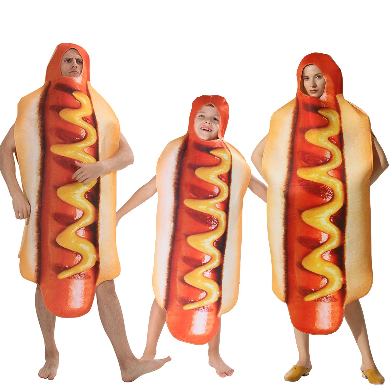 Adult Kids Funny 3D Print Food Sausage Hot Dog Costumes Halloween Men Women Family One-Piece Costume Carnival - product image 1