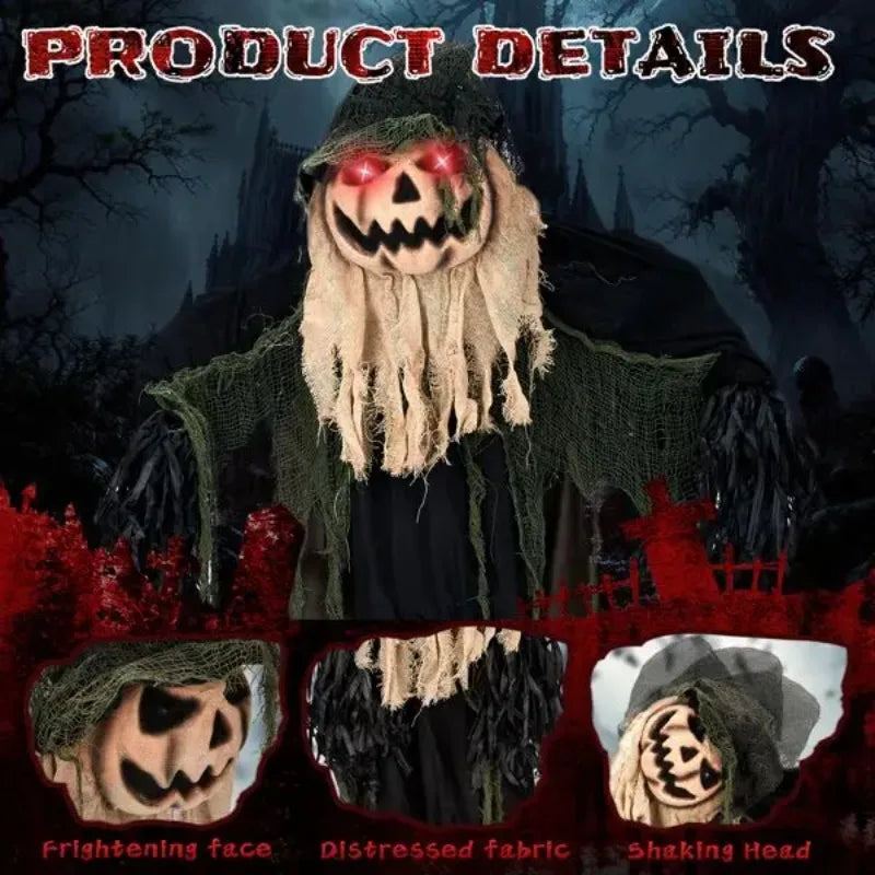 5.7ft Decorations Outdoor Life Size Animatronics Wizard with Pumpkin