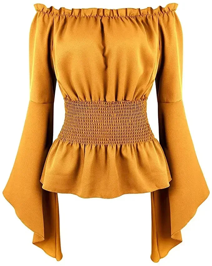 Pirate Blouse Women Medieval Peasant Costume Off Shoulder Sleeves Shirt Steampunk