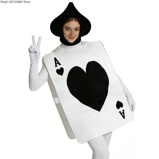 Adult Wonderland Fairy Tale Set Couple Halloween Playing Cards Hearts Ace Costume Purim - black / One Size