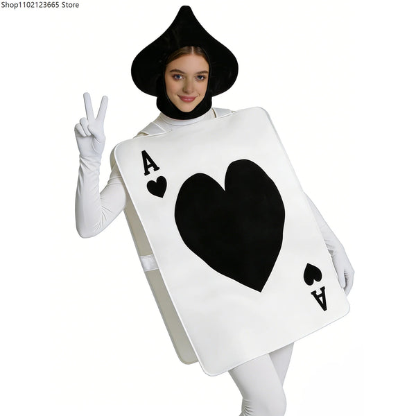 Adult Wonderland Fairy Tale Set Couple Halloween Playing Cards Hearts Ace Costume Purim - black / One Size
