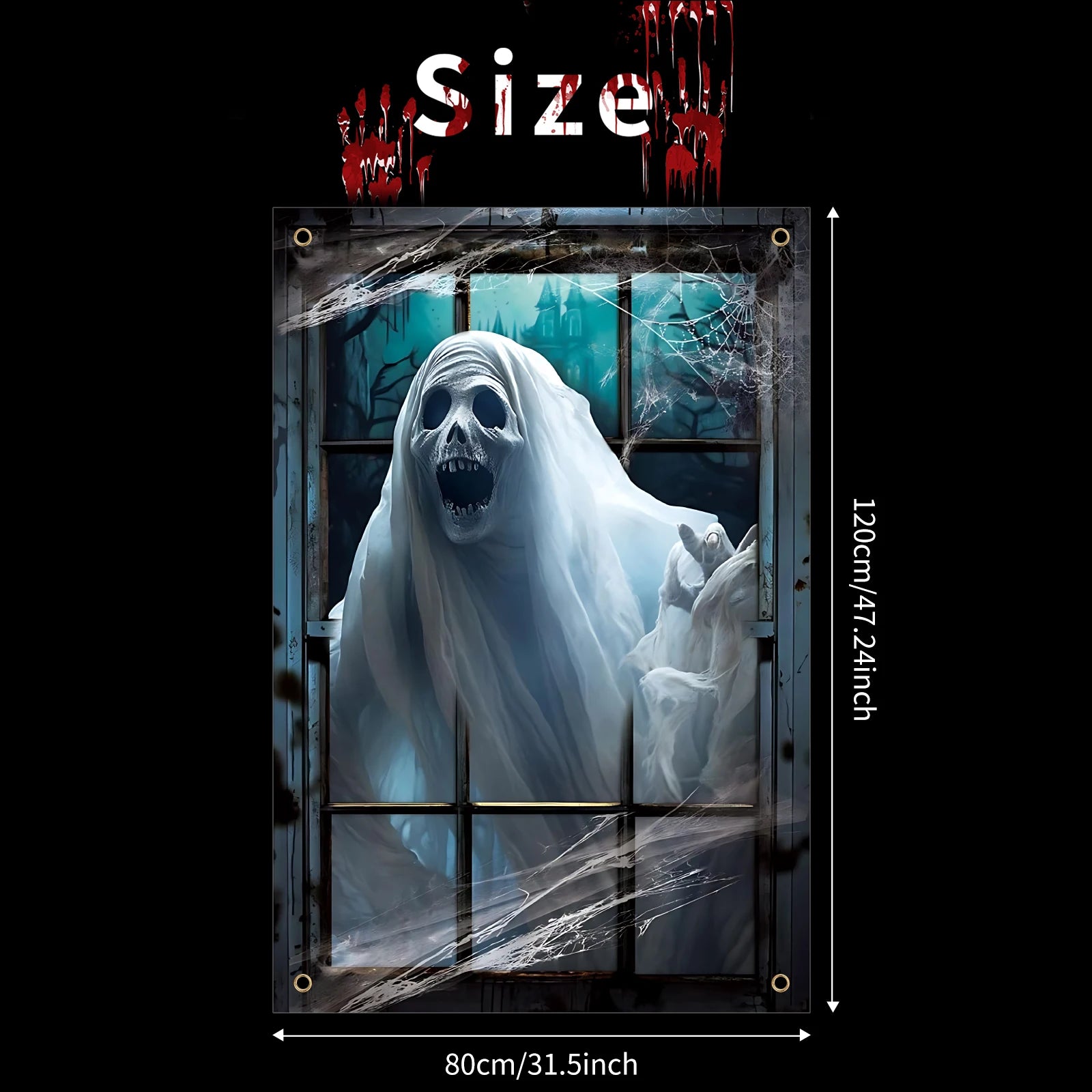 Halloween Window Cover, Large Spooky Window Clings White Cloth Ghost Haunted House Window Decor forIndoor