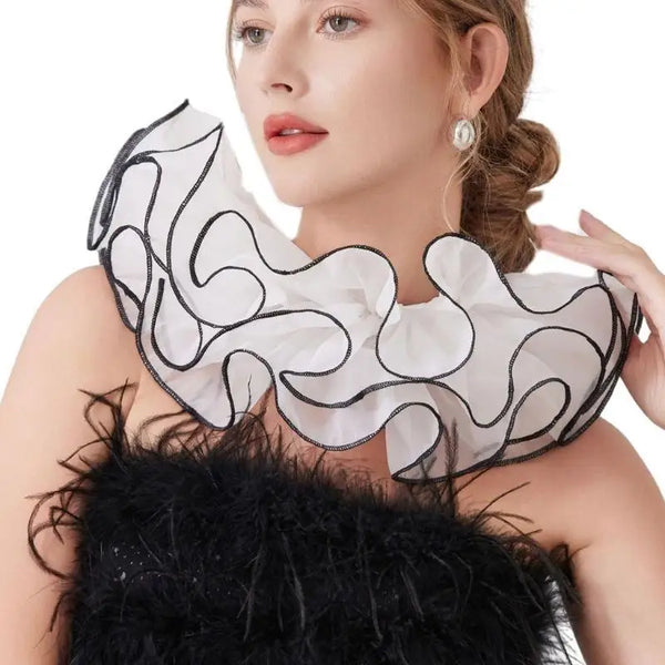 39BD Clown Costume Mesh Ruff Collar Halloween Decoration Victorian Neckpiece - black 1 / China Mainland