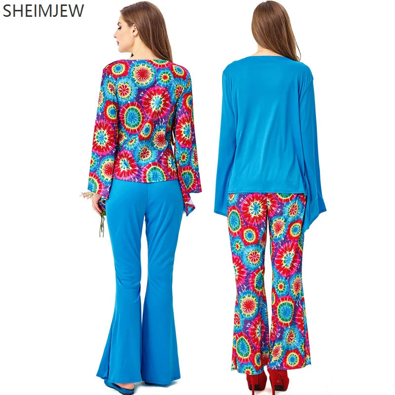 Disco Female Hippie Costume Retro Peace Suit 6070s Adult Cosplay Costume Set Women Halloween Costume - product image 5