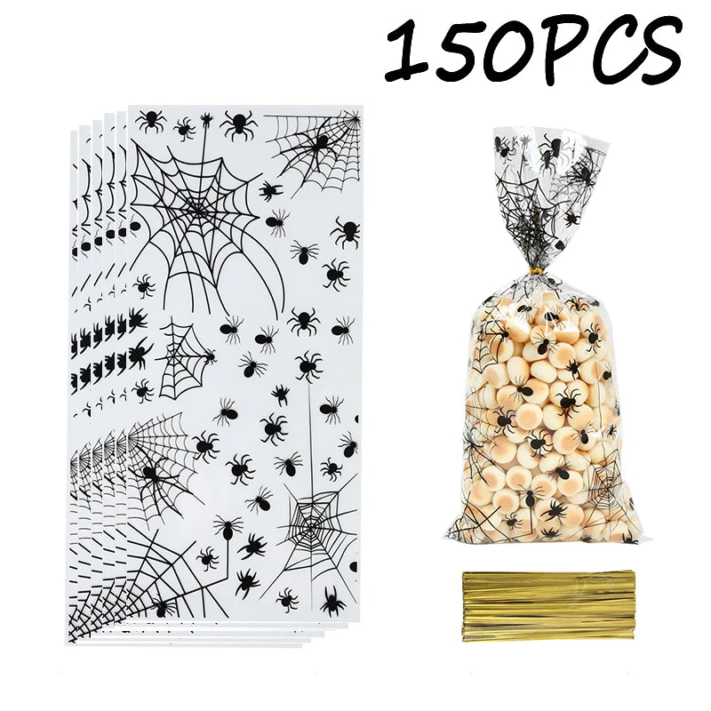 50-200pc Halloween Spider OPP Flat Bags Trick or Treat Clear Candy Bags with Twist Ties Spider Ghost Cookie - product image 10