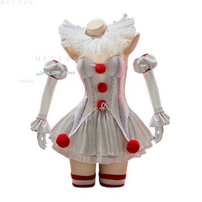 Halloween Movie Clown Pennywise Dress Cosplay Costume Wig Genderswap Horror Scary Sexy Dress Up Women Carnival Party Outfit
