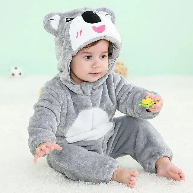 Dinosaur Winter Baby Romper Kigurumi Costume Flannel Hooded Bodysuit Pajamas Animal
