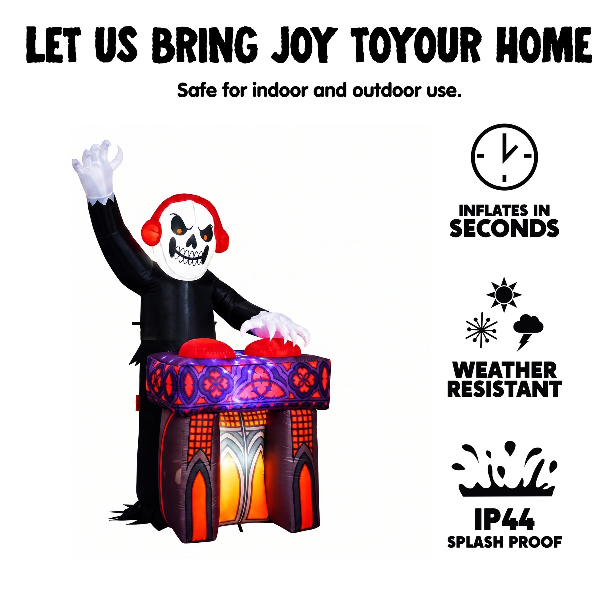 6FT DJ Skeleton Inflatable Decoration with Music Speaker & Music