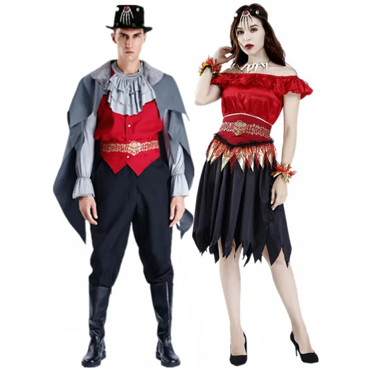 Halloween Costume Vampire Couple Costumes Men and Women Steampunk Female Witch Uniform - Women / XL