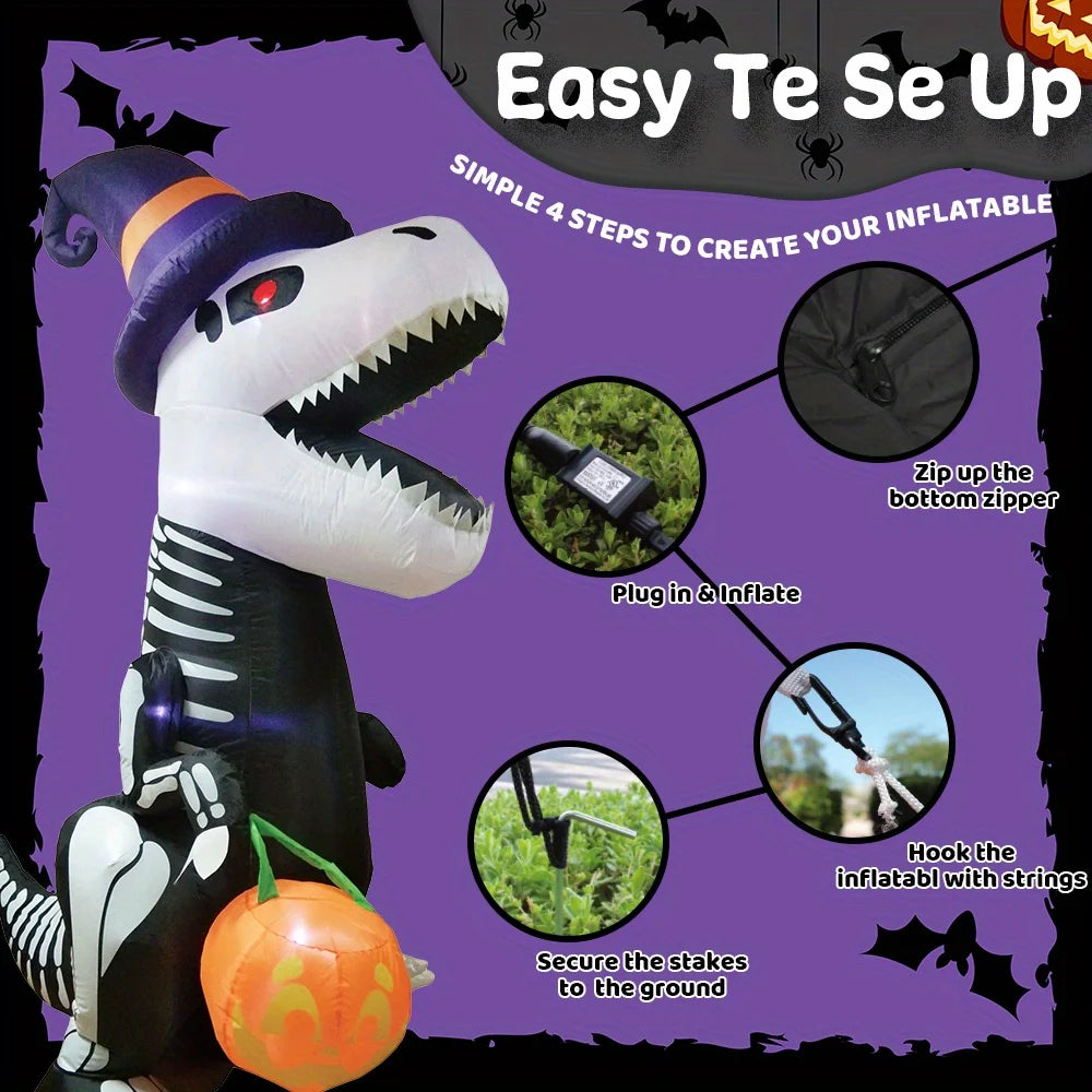 Skeleton Pumpkin Halloween Decoration - Inflatable - 8 FT Skeleton Dinosa - product image 5
