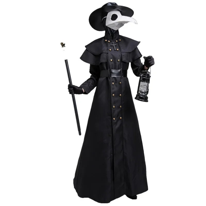 Halloween Medieval Hooded Robe Plague Doctor Costume Mask Hat for Men Monk Costume - Costume No Accessory / XL