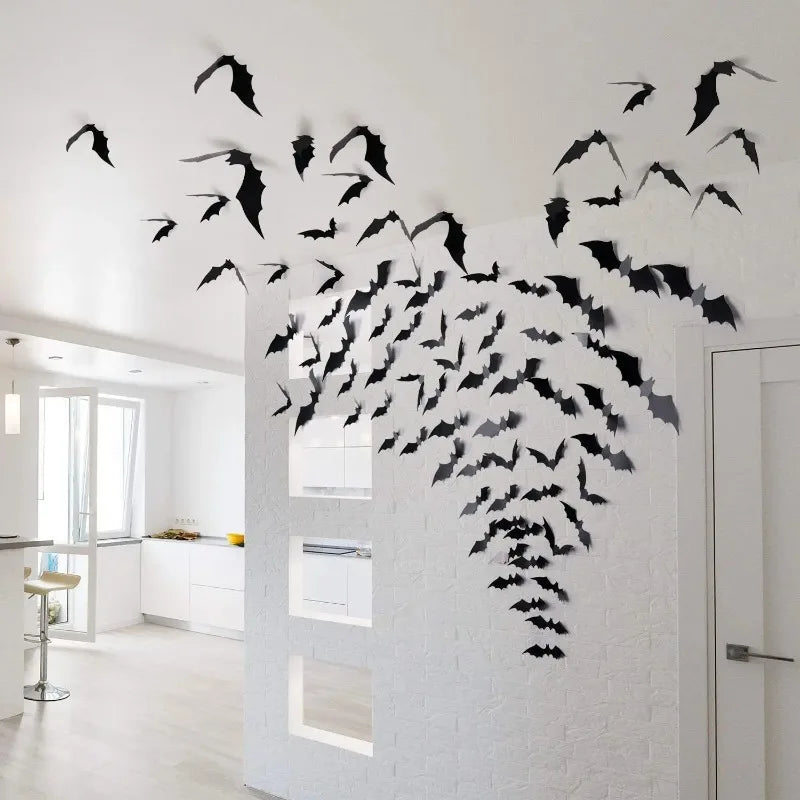3D light-up Halloween bat wall decorations with purple LED glow