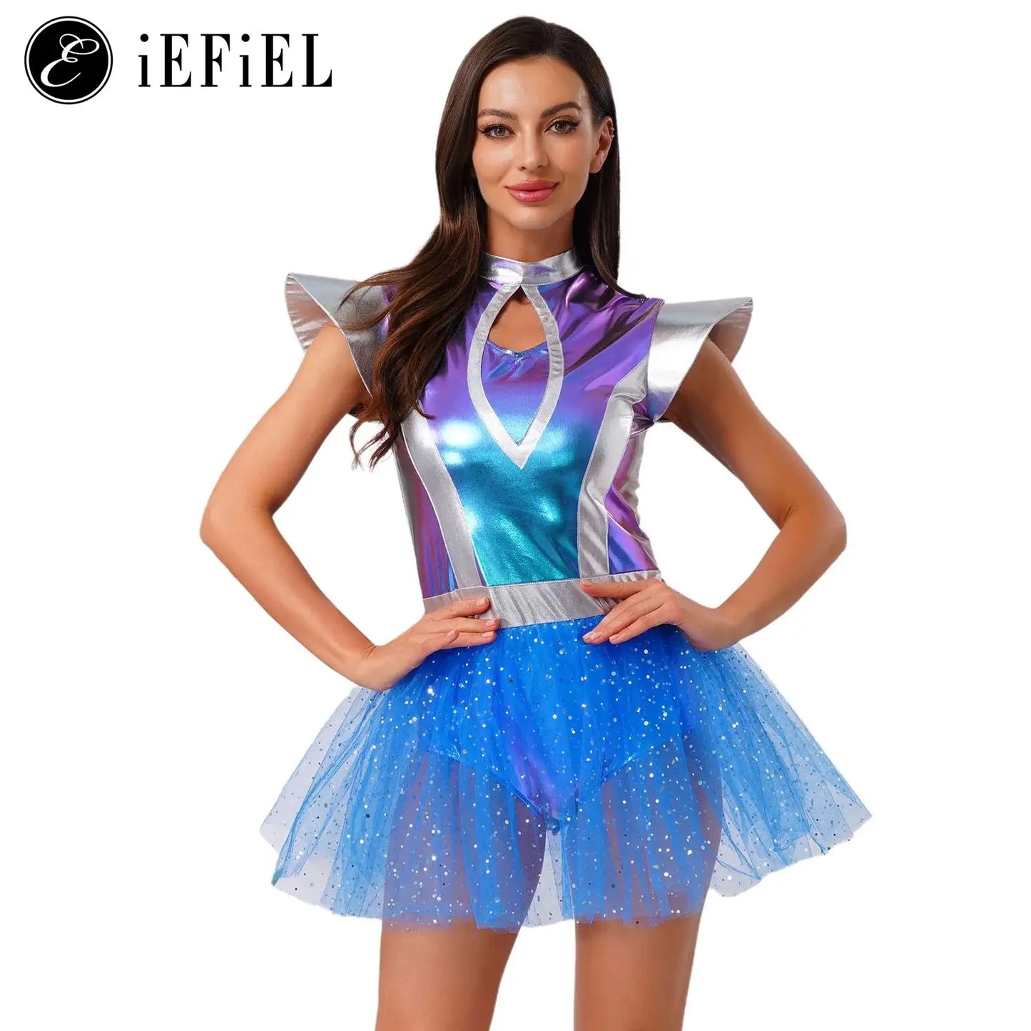 Women's Metallic Space Alien Robot Halloween Costume