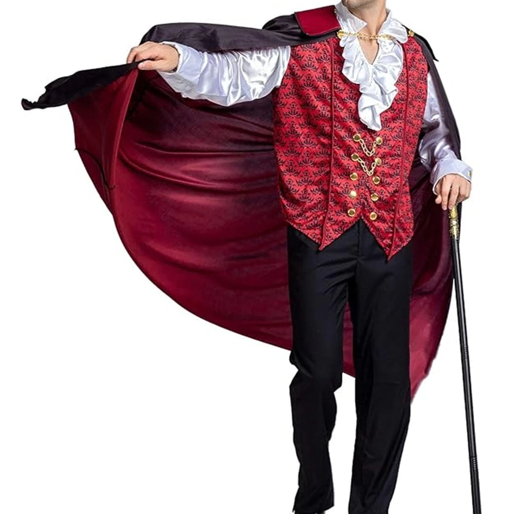 Men's Vampire Long Sleeve Shirts Attached Vests and Cloak Costume - alternate view 2