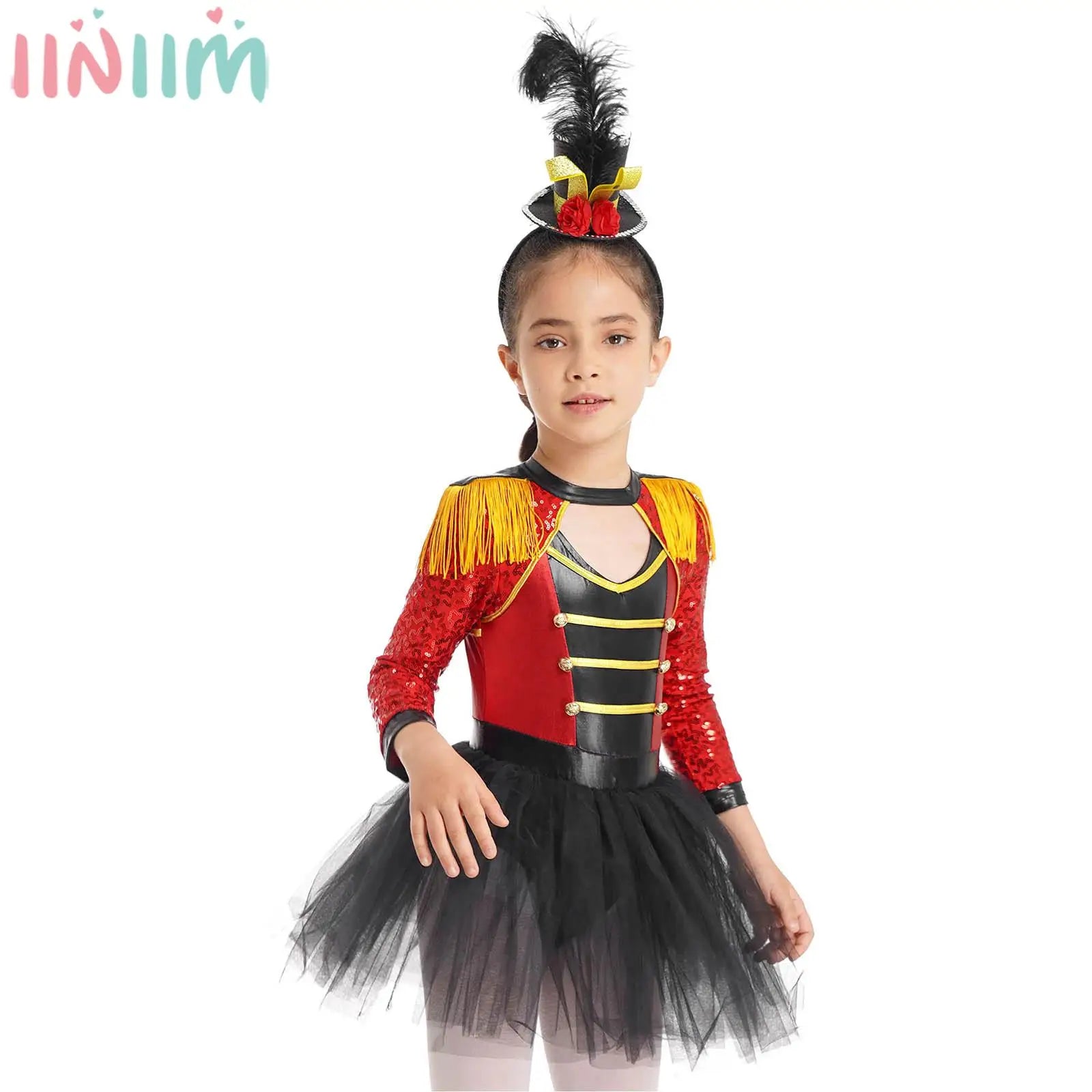 Kids' Teens Girls Magician Circus Clothes Long Sleeve Tutu Dress with Mini Costume