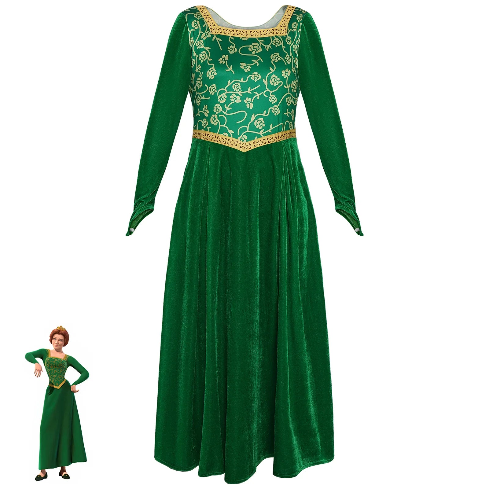 Women's Fiona-Inspired Shrek Costume – Green Dress & Wig Options