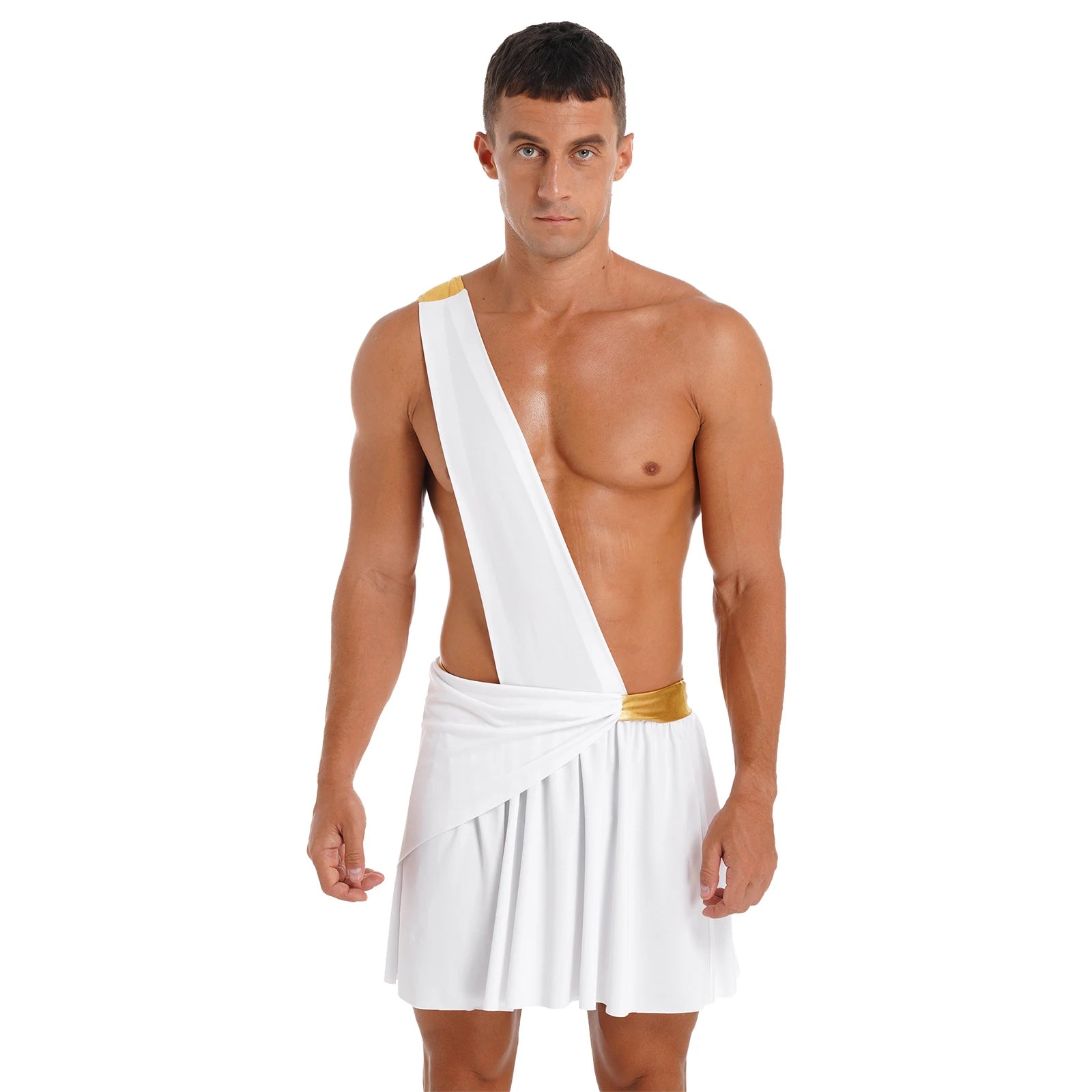 Men's Roman Toga Mythology Ancient Greek Caesar God Spartan Halloween Costume - White / 3XL